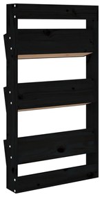 fekete 3 szintes tömör fenyőfa fali virágtartó 60x18,5x110 cm