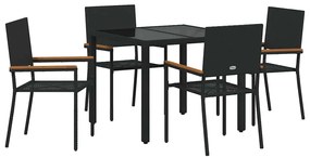 vidaXL Kert étkező szett 5 pcs Fekete polirattan