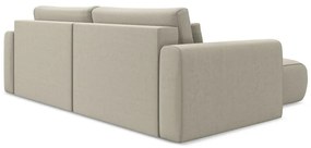 Bézs bársony kinyitható-tárolóhelyes sarokkanapé (bal oldali-heverő résszel) Kapua – Makamii