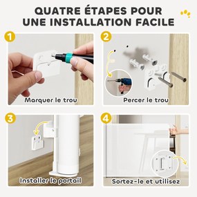 PawHut Húzható Kutya Biztonsági Korlát 0-140 cm Szélességben, Lépcső- és Ajtó Korlát Kutyák és Cicák Számára Lakattal, Fehér | Aosom