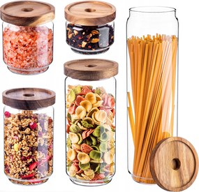 Üveg Ételtároló Dobozok 5 db-OS Konyhai Tészta Só Ömlesztett Befőttesüveg Szett