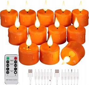 Gyertyák Tealights Halloween Narancssárga Led 12db Tölthető Usb Távirányító