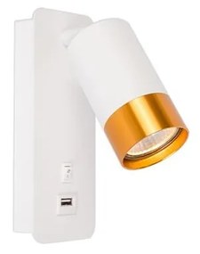 Illumaxx Fali spotlámpa USB töltővel 1xGU10/35W/230V fehér/arany OS0023