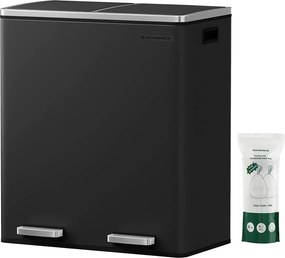 Légmentes fém pedálos dupla szemetes 2 x 30l, 15 szemeteszsákkal, fekete