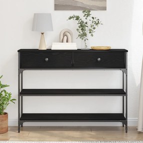Fiókos Asztal Fekete Tölgy 100x25x75 cm Műanyag Fa és Acél