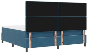 Boxspring Ágy Mattal Sötétkék 200x200 cm Bársonyos