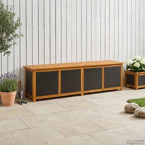 vidaXL Kerti Tároló Doboz 185 L Tömör Akácfa 200 x 50 x 56 cm Fekete