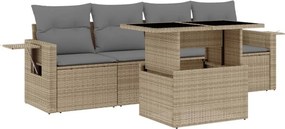 vidaXL 5 részes bézs polyrattan kerti ülőgarnitúra párnákkal