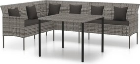 vidaXL 2 részes szürke polyrattan kerti étkezőgarnitúra párnákkal