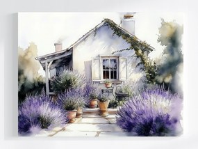 Vászonkép Canvas Tájkép Ház Kunyhó Kert Terasz Virágok Levendula 80x60