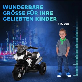 HOMCOM Elektromos Gyerekmotor, fények és hangok, 3 km/h, újratölthető, műanyag és fém, fekete-fehér