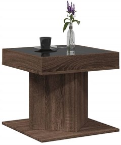 Barna tölgy szerelt fa dohányzóasztal LED-del 50 x 50 x 45 cm