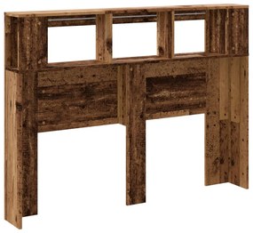 antik fa színű szerelt fa LED-es fejtámla 140x18,5x103,5 cm