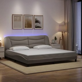 tópszínű szövet ágykeret LED-ekkel matrac nélkül 200 x 200 cm
