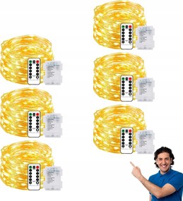 Drót Lámpa 50LED Meleg Fehér Fény Mikro Damil Elemes Fény