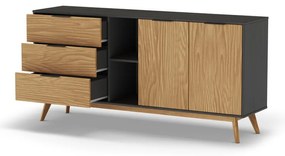 Fekete-natúr színű borovi fenyő alacsony komód 165x80 cm Lavis – Marckeric