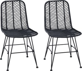 vidaXL Étkezőszék 2 pcs Fekete 44 x 47 x 85 cm Rattan és Vas