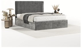 Szürke kárpitozott ágyneműtartós franciaágy 180x200 cm Mavel – Maison de Rêve