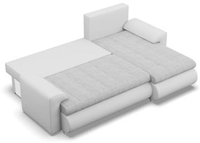 Tokio sarokkanapé, 2 ágyneműtartóval, fonott + műbőr, jobboldali, szürke - fehér