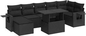 vidaXL 8 részes fekete polyrattan kerti ülőgarnitúra párnákkal