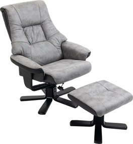HOMCOM Fotel lábtartóval, Forgatható TV Fotel, Dönthető Funkcióval, Kibővített Fotel Nappaliba, Hálószobába, Mikroszálas Szürke, 78 x 82,5 x 109 cm |