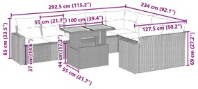 10 részes fekete polyrattan kerti ülőgarnitúra párnákkal