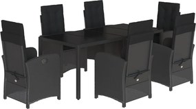 vidaXL 7 részes fekete polyrattan kerti étkezőgarnitúra párnával