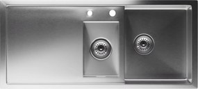 Klarstein TitanSteel konyhai mosogató lefolyóval, 100 x 45 cm, 2 mosogató, rozsdamentes acél, hőálló