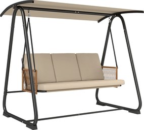 Outsunny 3 személyes hollywood-stílusú kerti hinta állítható napellenzővel, levehető légáteresztő ülőpárnával és rattan karfákkal — UPF30+, 360 kg teh