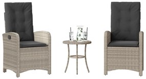 vidaXL 3 részes világosszürke polyrattan bisztrógarnitúra párnákkal