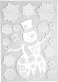 3D ablakmatrica szett Livarno Hóember/Hópelyhek ezüst ablakdísz