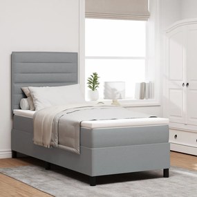 Box Spring ágy matraccal, világosszürke, egyszemélyes, szövet