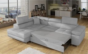 Világosszürke bársony kinyitható-tárolóhelyes sarokkanapé (bal oldali-L alakú) Anton – ELTAP