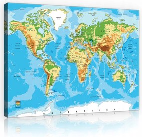 Világtérkép Kép Vásznon Falra Gyerekszobába Nagy 100x70
