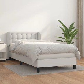 fehér műbőr rugós ágy matraccal 80 x 200 cm