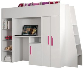 Kombinált gyerekágy 90 cm Puro 15 (matt fehér + fényes fehér + rózsaszín fogantyúk). 1087100