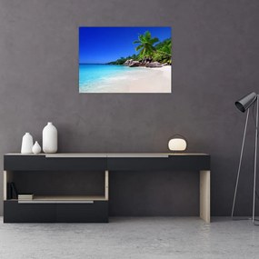 Kép a strandról a Praslin szigeten (üvegen) (70x50 cm)