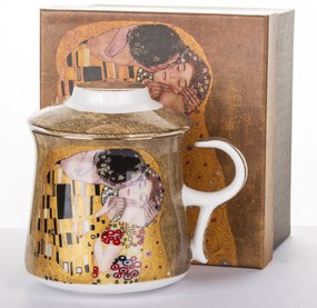 Bögre szűrővel, porcelán, többszínű, 11,5x12x9cm Klimt: A csók