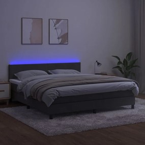 sötétszürke bársony rugós és LED-es ágy matraccal 160x200 cm
