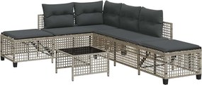 vidaXL 3 részes szürke polyrattan kerti sarokkanapészett párnákkal