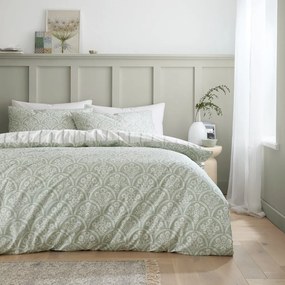 Fehér-zöld egyszemélyes pamut-perkál ágyneműhuzat 135x200 cm Scallop Floral – Bianca