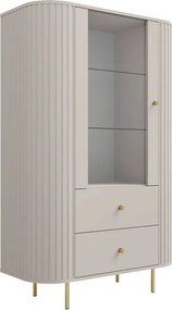 Lento vitrinszekrény 98 cm fiókokkal - homokbézs