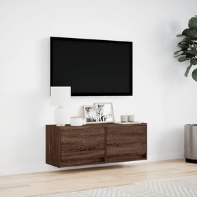 barna tölgyszínű fali TV-szekrény LED-del 100x31x35 cm