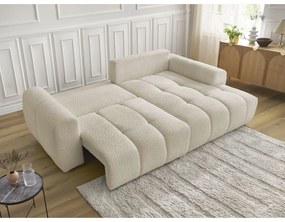 Bézs buklé kinyitható-tárolóhelyes sarokkanapé (jobb oldali-heverő résszel) Roxelane – Bobochic Paris
