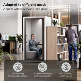 INBOX akusztikai irodai fülke 1 személyes, 2100 × 1100 × 900 mm