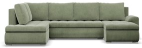 Tokio U sarokkanapé, 3 ágyneműtartóval, kordbársony, baloldali, zöld