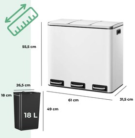 Jurhan SORT szelektív hulladékgyűjtő, 54l (3x18l) + hulladékgyűjtő zsákok, fehér