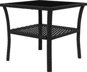 Outsunny kültéri PE-rattan kisasztal, 50 x 50 x 45 cm – időjárásálló négyzet bistroasztal polccal és edzett üveg felsővel, 4 személyes, fekete | Aosom
