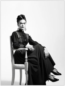 Frida Kahlo Portré Poszter 21x30cm Fekete-fehér Szürke #346