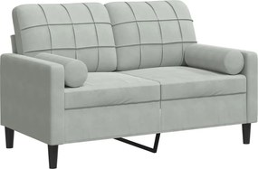 vidaXL 2 személyes világosszürke bársony kanapé díszpárnákkal 120 cm